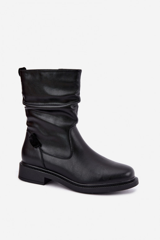 gefütterte zerknitterte Stiefeletten mit breiten Absätzen Sergio Leone BT-08 in schwarz