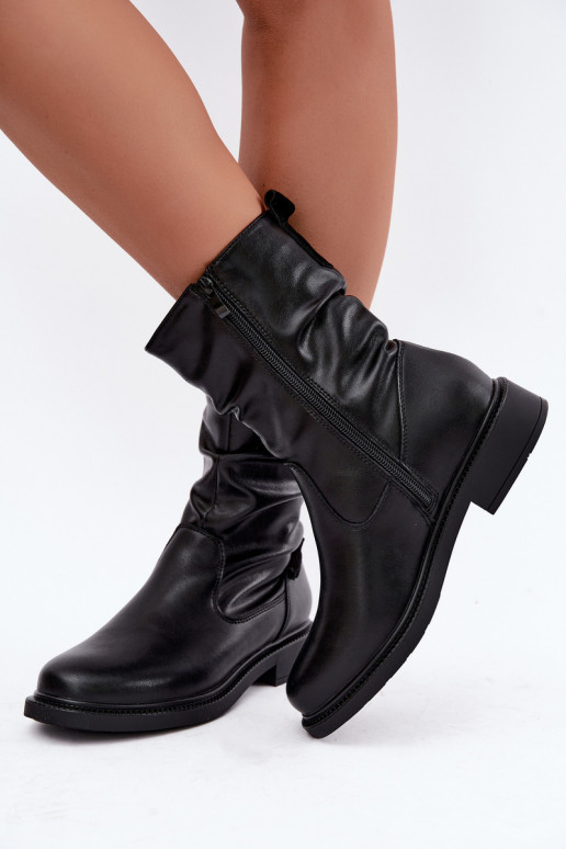 gefütterte zerknitterte Stiefeletten mit breiten Absätzen Sergio Leone BT-08 in schwarz