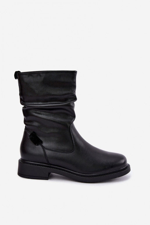 gefütterte zerknitterte Stiefeletten mit breiten Absätzen Sergio Leone BT-08 in schwarz