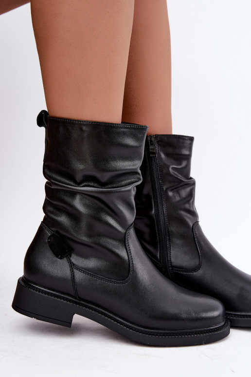 gefütterte zerknitterte Stiefeletten mit breiten Absätzen Sergio Leone BT-08 in schwarz