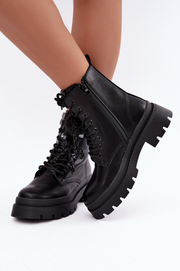 gefütterte Stiefel mit flauschigen Pompons in Schwarz Faresse 2