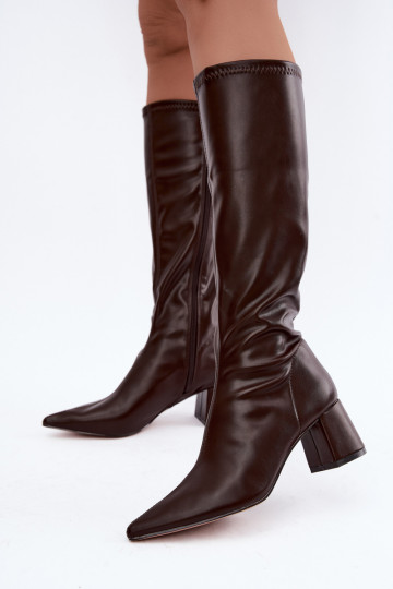 Stiefel mit Absätzen Ze Szpiczastymi Noskami CzekoladoZue aus Öko-Leder Amora 2