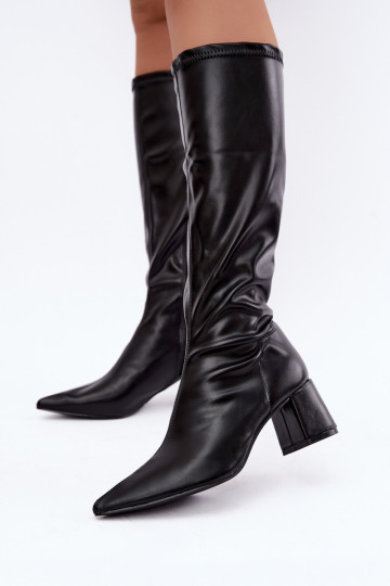 Stiefel mit Absätzen Ze Szpiczastymi Noskami schZuarze Farbe aus Öko-Leder Amora 2