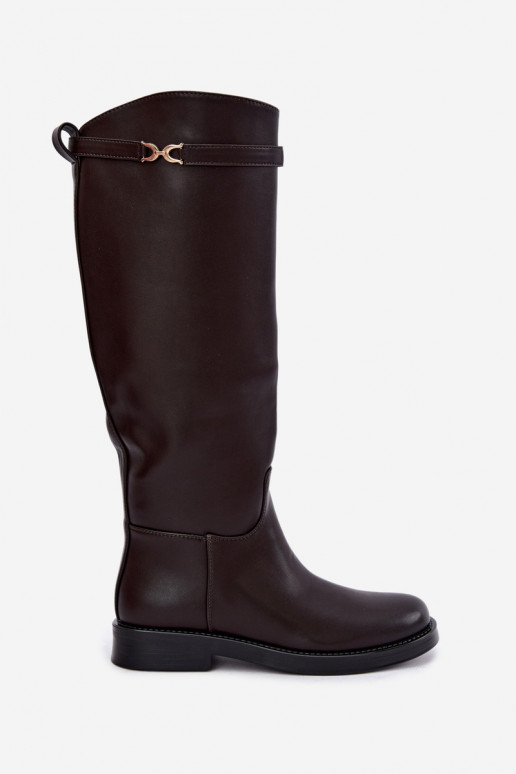 Stiefel mit breiten AbsätzenDekoracyjnym Streifenem CzekoladoZue Famina