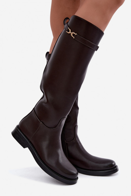Stiefel mit breiten AbsätzenDekoracyjnym Streifenem CzekoladoZue Famina