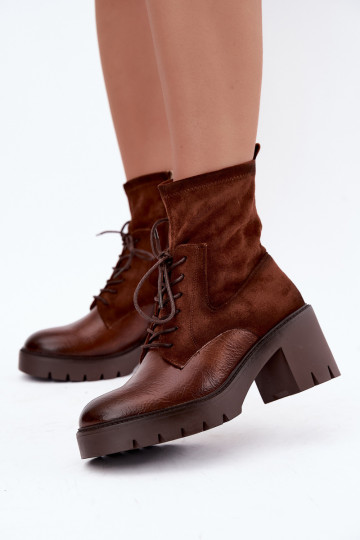 Damen-Stiefeletten auf klobigen Absätzen isoliert in brauner Farbe Vinceza 58665 2