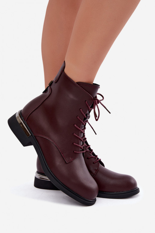 Leder-Stiefeletten isoliert mit breiten Absätzen in burgunderfarbener Farbe Vinceza 86450