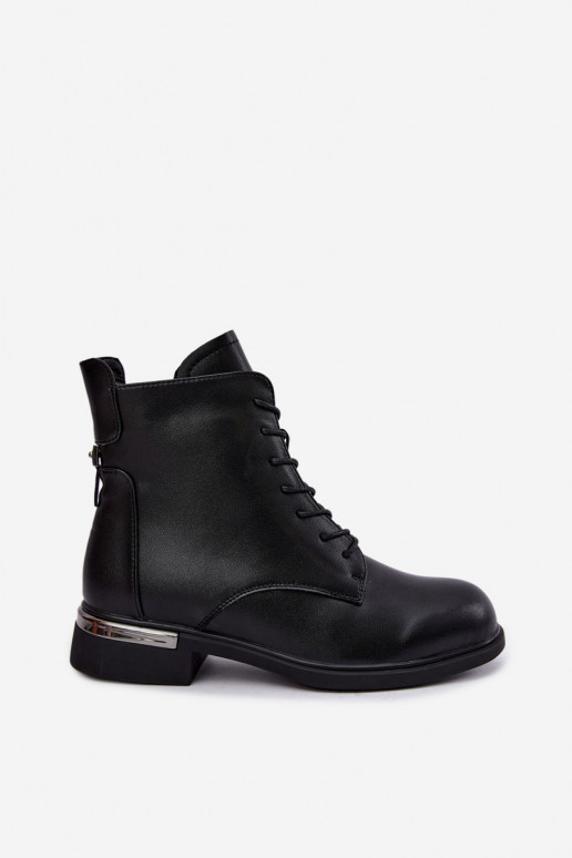 Leder-Stiefeletten isoliert mit breiten Absätzen in schwarzer Farbe Vinceza 86450