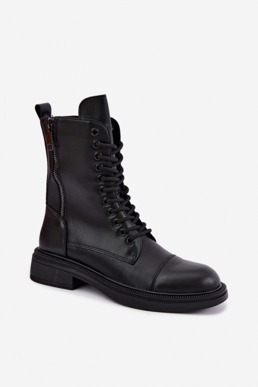 Leder-Stiefeletten isoliert im Stiefelstil in schwarzer Farbe Vinceza 86443