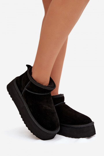 Damen Schneestiefel aus Kunstveloursleder in Schwarz