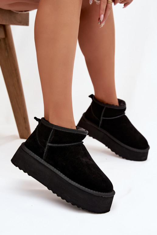 Damen Schneestiefel aus Kunstveloursleder in Schwarz