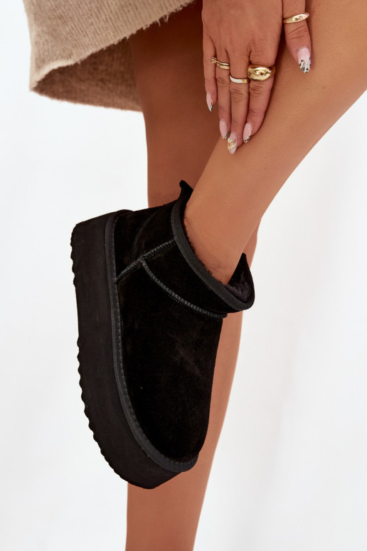 Damen Schneestiefel aus Kunstveloursleder in Schwarz