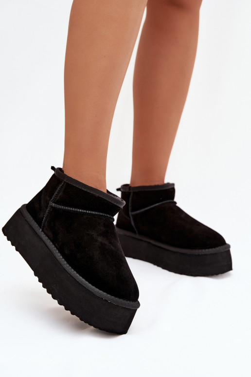 Damen Schneestiefel aus Kunstveloursleder in Schwarz