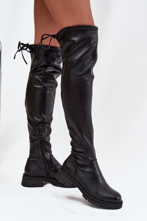 Damen Stiefel über dem Knie mit stilvollen Details in schwarzer Farbe Rylissa