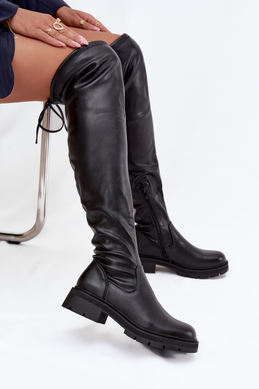 Damen Stiefel über dem Knie mit stilvollen Details in schwarzer Farbe Rylissa