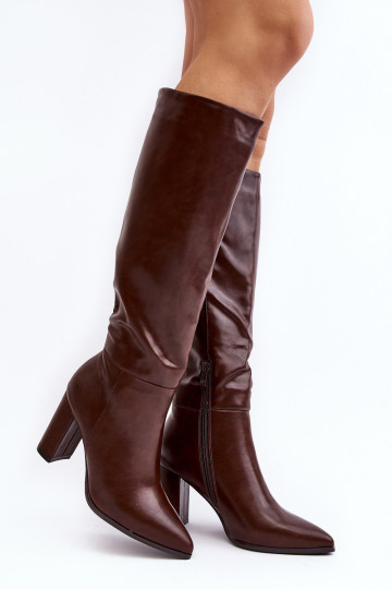 Braune kniehohe Damenstiefel mit Absatz Fiminna