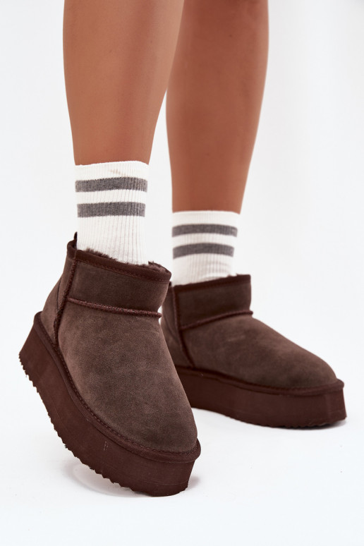 Damen Schneestiefel aus Kunstveloursleder mit Plattform Vinceza 97962 in Schokoladenfarbe