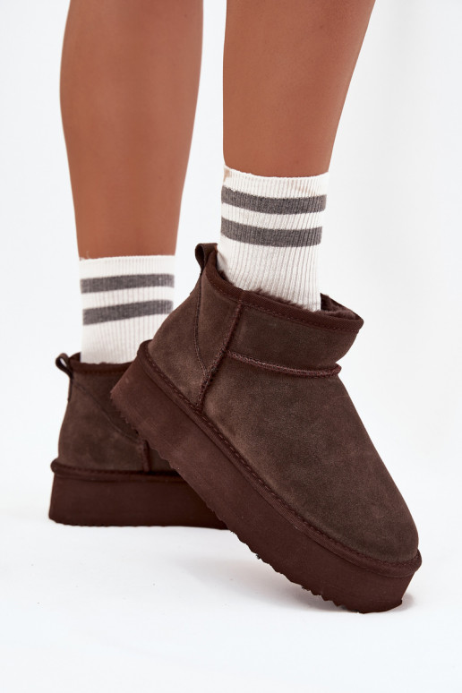 Damen Schneestiefel aus Kunstveloursleder mit Plattform Vinceza 97962 in Schokoladenfarbe