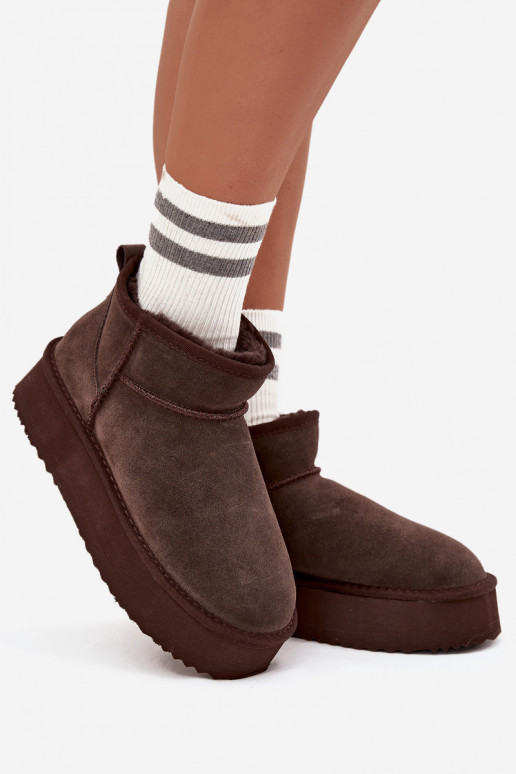 Damen Schneestiefel aus Kunstveloursleder mit Plattform Vinceza 97962 in Schokoladenfarbe