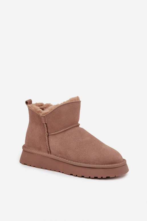 Sandfarbene Schneestiefel aus Kunstveloursleder mit Isolierung und Fellfutter Vinceza 97961