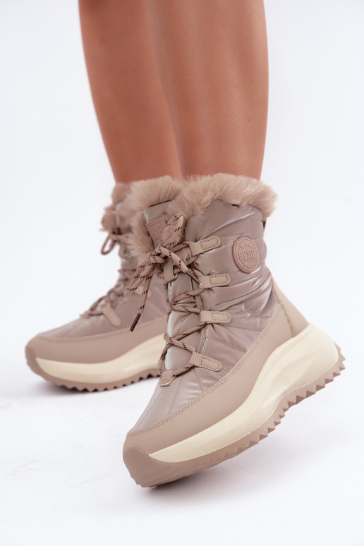 Sandfarbene Schneestiefel mit Plattform und Fell Big Star UU274221