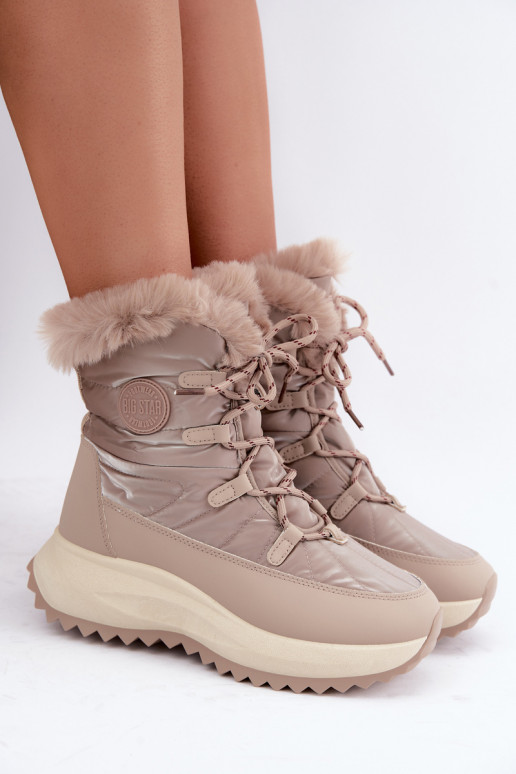 Sandfarbene Schneestiefel mit Plattform und Fell Big Star UU274221