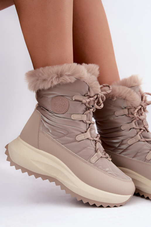 Sandfarbene Schneestiefel mit Plattform und Fell Big Star UU274221