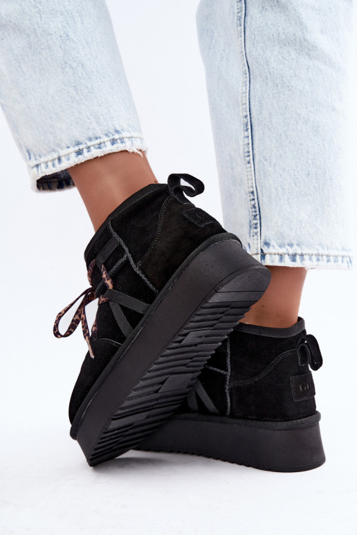 Schwarze Kunstveloursleder-Schneestiefel mit Plattform und stilvollen Details GOE UU2N4919
