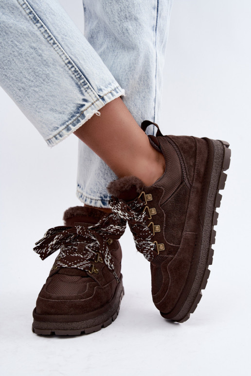 Schneestiefel mit Schnürsenkeln aus Kunstveloursleder GOE UU2N4921 CzekoladoĮe