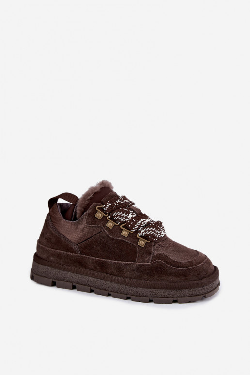 Schneestiefel mit Schnürsenkeln aus Kunstveloursleder GOE UU2N4921 CzekoladoĮe