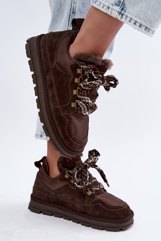Schneestiefel mit Schnürsenkeln aus Kunstveloursleder GOE UU2N4921 CzekoladoĮe
