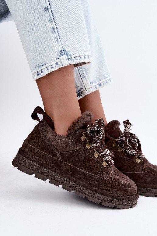 Schneestiefel mit Schnürsenkeln aus Kunstveloursleder GOE UU2N4921 CzekoladoĮe