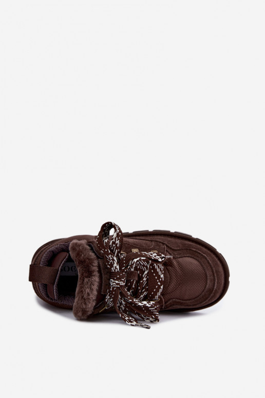 Schneestiefel mit Schnürsenkeln aus Kunstveloursleder GOE UU2N4921 CzekoladoĮe