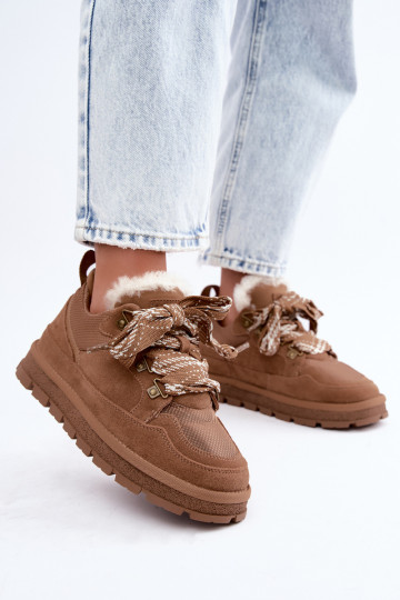 Braune Schneestiefel mit Schnürsenkeln aus Kunstveloursleder GOE UU2N4922