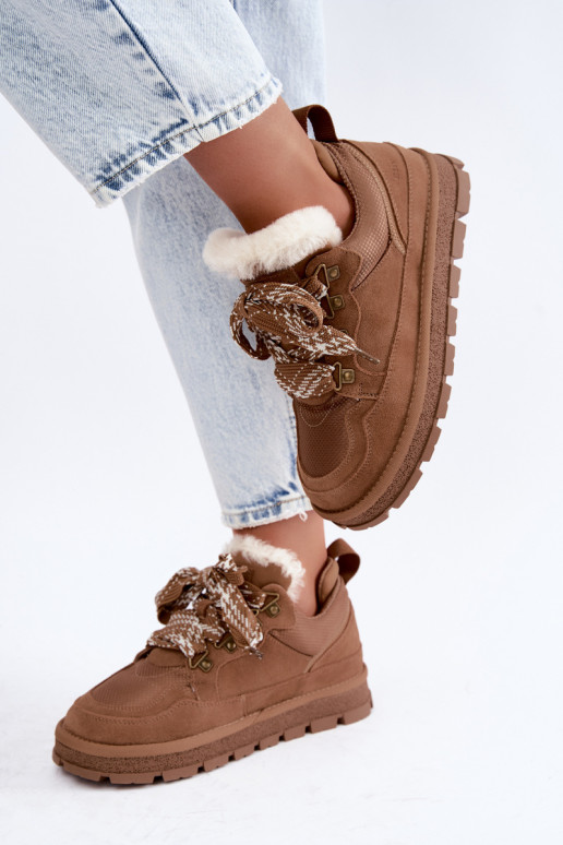 Braune Schneestiefel mit Schnürsenkeln aus Kunstveloursleder GOE UU2N4922