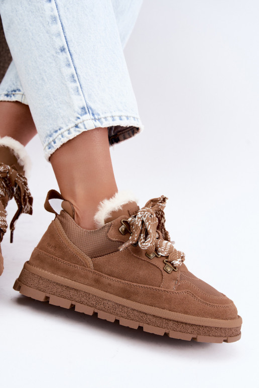 Braune Schneestiefel mit Schnürsenkeln aus Kunstveloursleder GOE UU2N4922