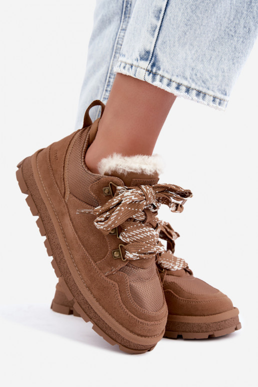 Braune Schneestiefel mit Schnürsenkeln aus Kunstveloursleder GOE UU2N4922