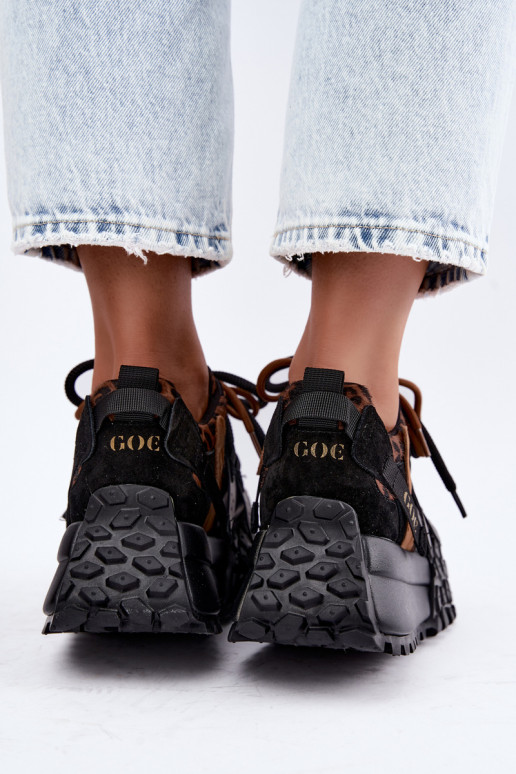Schwarze Kunstveloursleder-Sneaker mit Plattform und Leopardenmuster-Details GOE UU2N4017