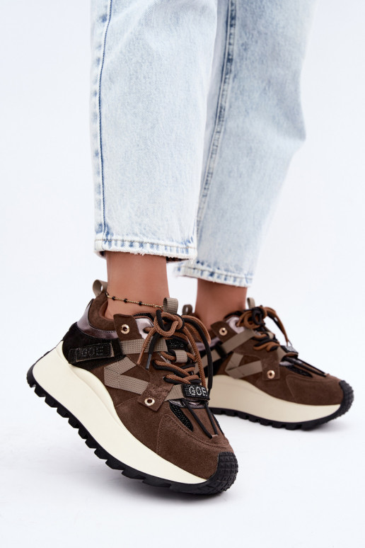 Braune Kunstveloursleder-Sneaker mit Plattform GOE UU2N4001