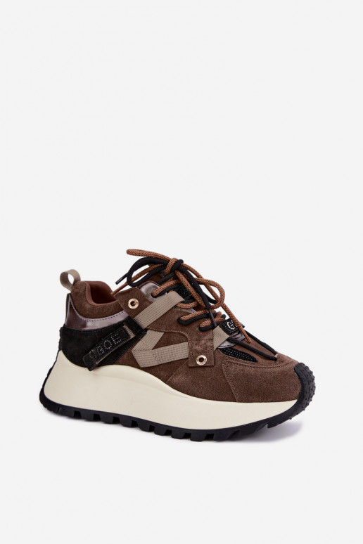 Braune Kunstveloursleder-Sneaker mit Plattform GOE UU2N4001