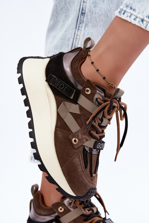 Braune Kunstveloursleder-Sneaker mit Plattform GOE UU2N4001