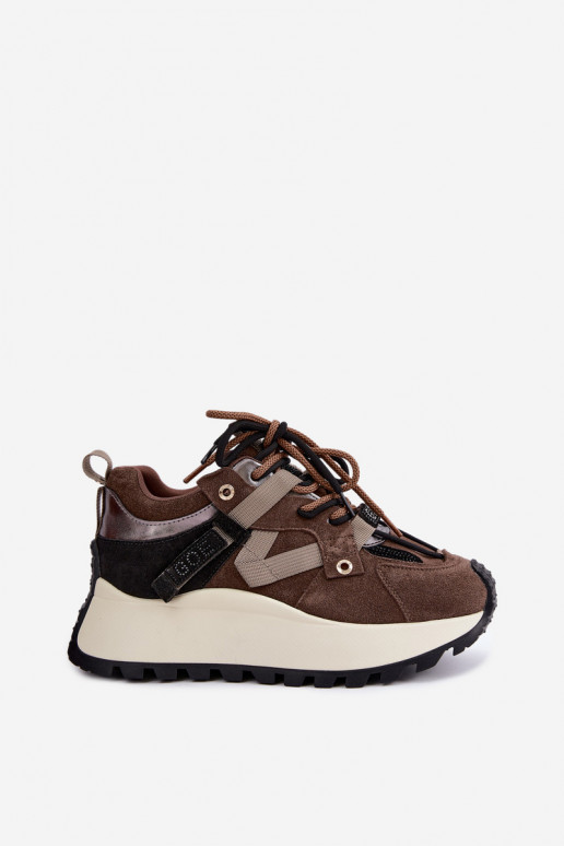 Braune Kunstveloursleder-Sneaker mit Plattform GOE UU2N4001