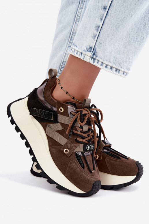 Braune Kunstveloursleder-Sneaker mit Plattform GOE UU2N4001