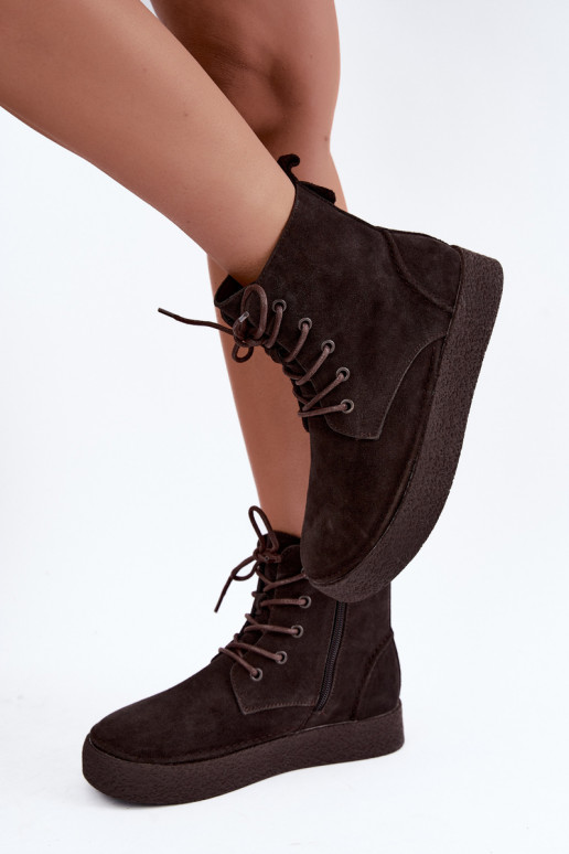 Isolierte Kunstveloursleder-Stiefeletten Sergio Leone BT-30 CzekoladoĮe
