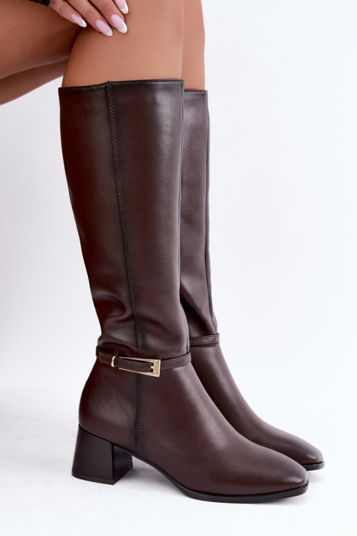 Isolierte Leder-Kniehohe Stiefel mit Absätzen und Schnallen Sergio Leone KZ-31