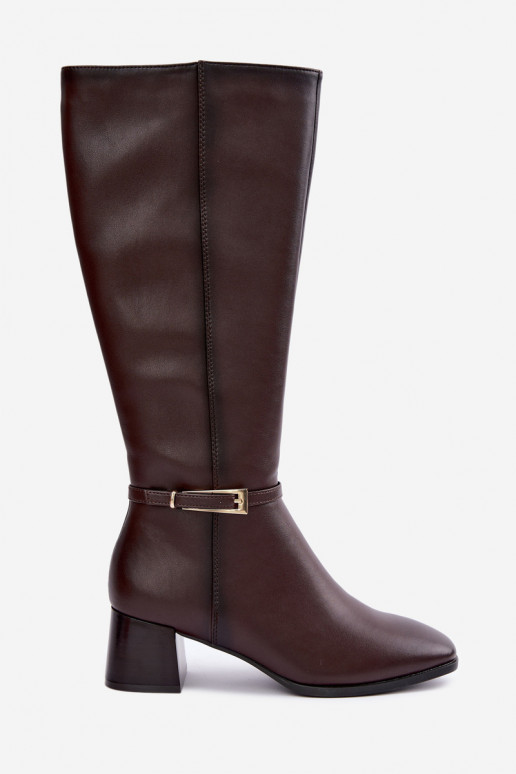 Isolierte Leder-Kniehohe Stiefel mit Absätzen und Schnallen Sergio Leone KZ-31
