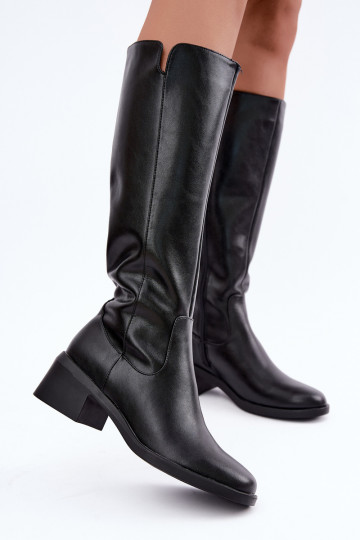 Isolierte schwarze Leder-Kniehohe Stiefel Klocke Sergio Leone KZ-17 2