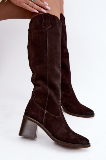 Kunstveloursleder Cowboy-Stiefel mit Absatz Vinceza 133103 schokoladenbraun