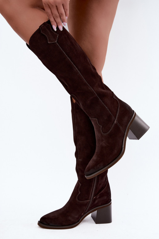 Kunstveloursleder Cowboy-Stiefel mit Absatz Vinceza 133103 schokoladenbraun