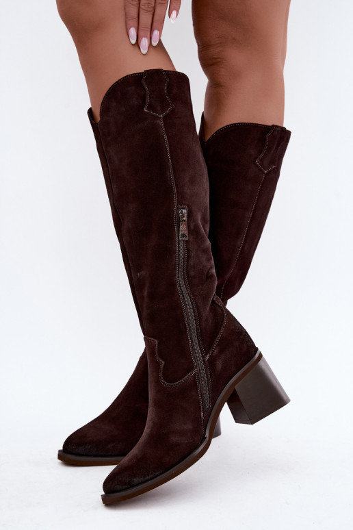 Kunstveloursleder Cowboy-Stiefel mit Absatz Vinceza 133103 schokoladenbraun